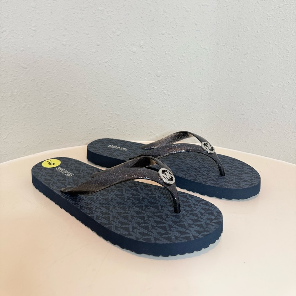 Michael Kors Signature Logo Glittery Navy Women’s Slides Size 9 NEW